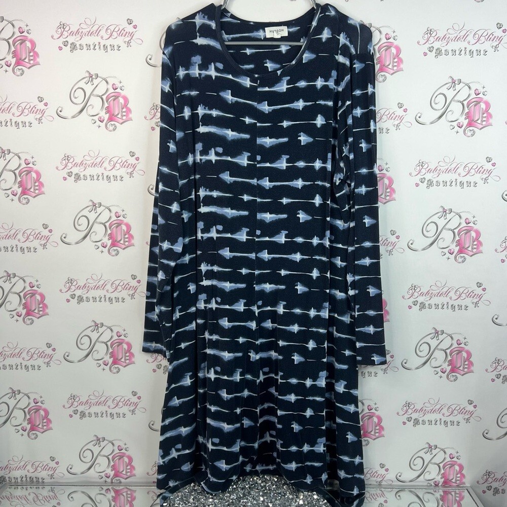Hudson north dress tie dye style Navy and White Abstract Long Sleeve Dress